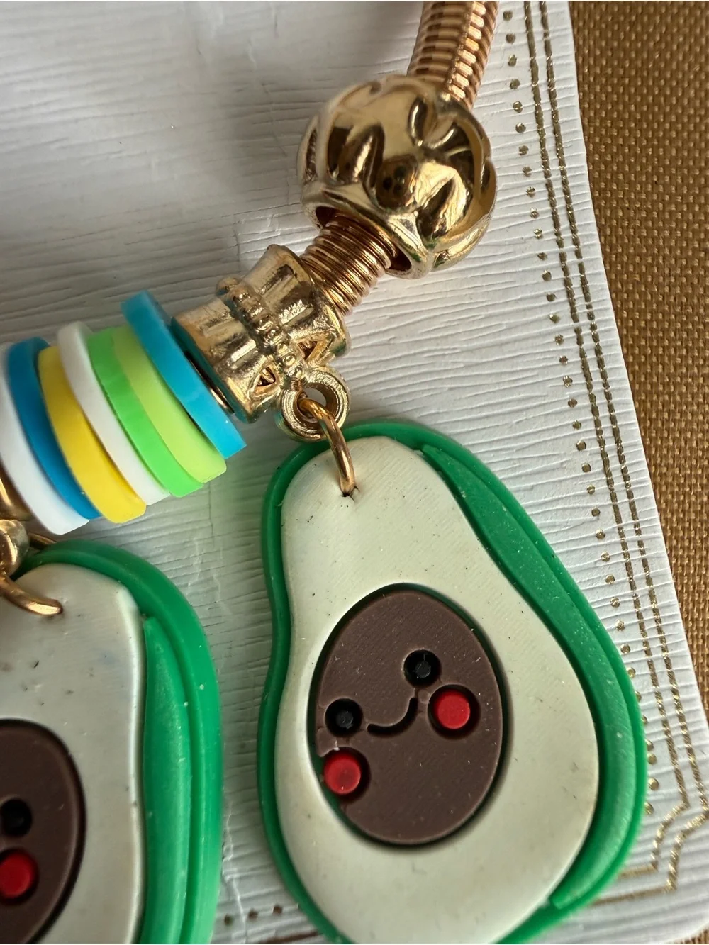 Brand Green Avocado Charm Bracelet with Colorful Disc Accents